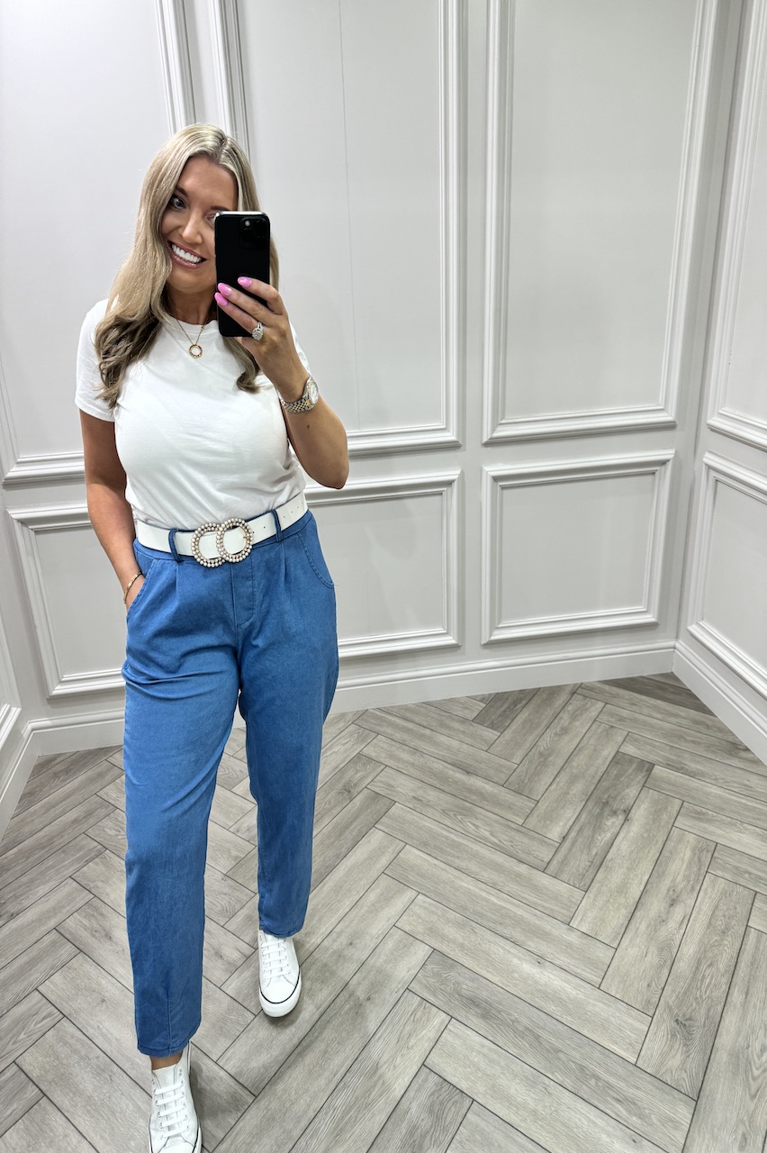 Light Wash Denim Effect Magic Mom Trousers