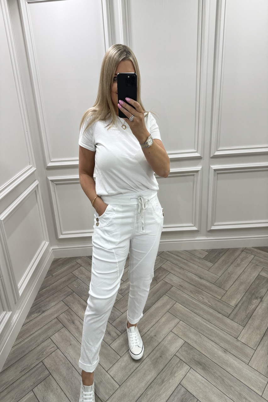 White Urban Button Magic Stretch Joggers 