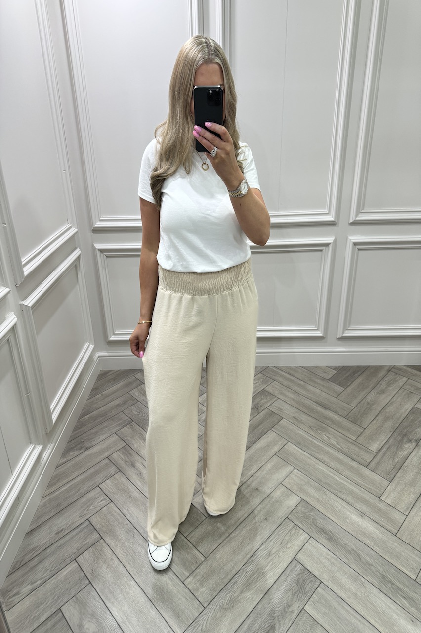 Beige Summer Breeze High Waist Trousers 