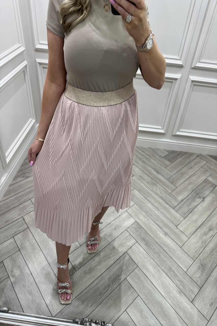 Pink Dreamy Pleated Midi Skirt