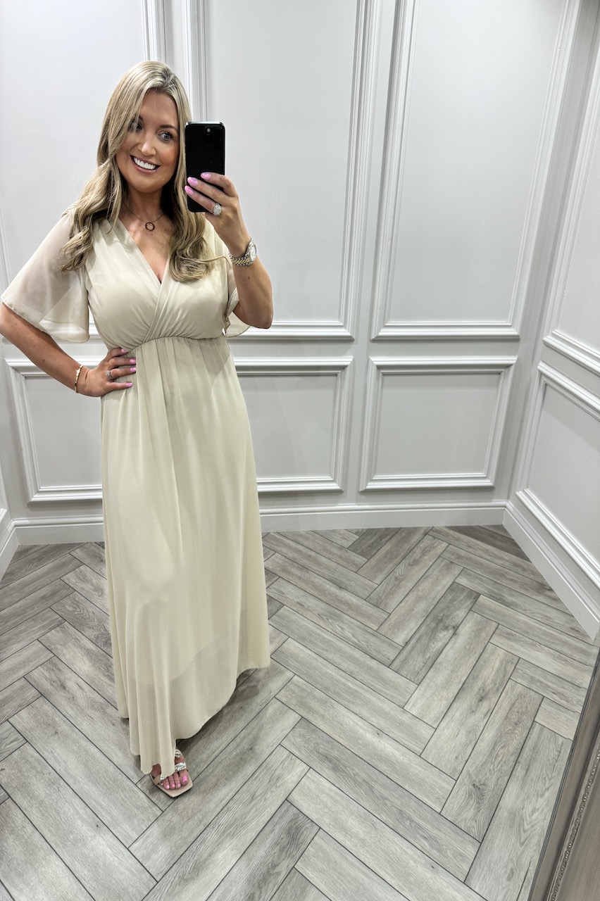 Beige Isabella Flowy Chiffon Maxi Dress