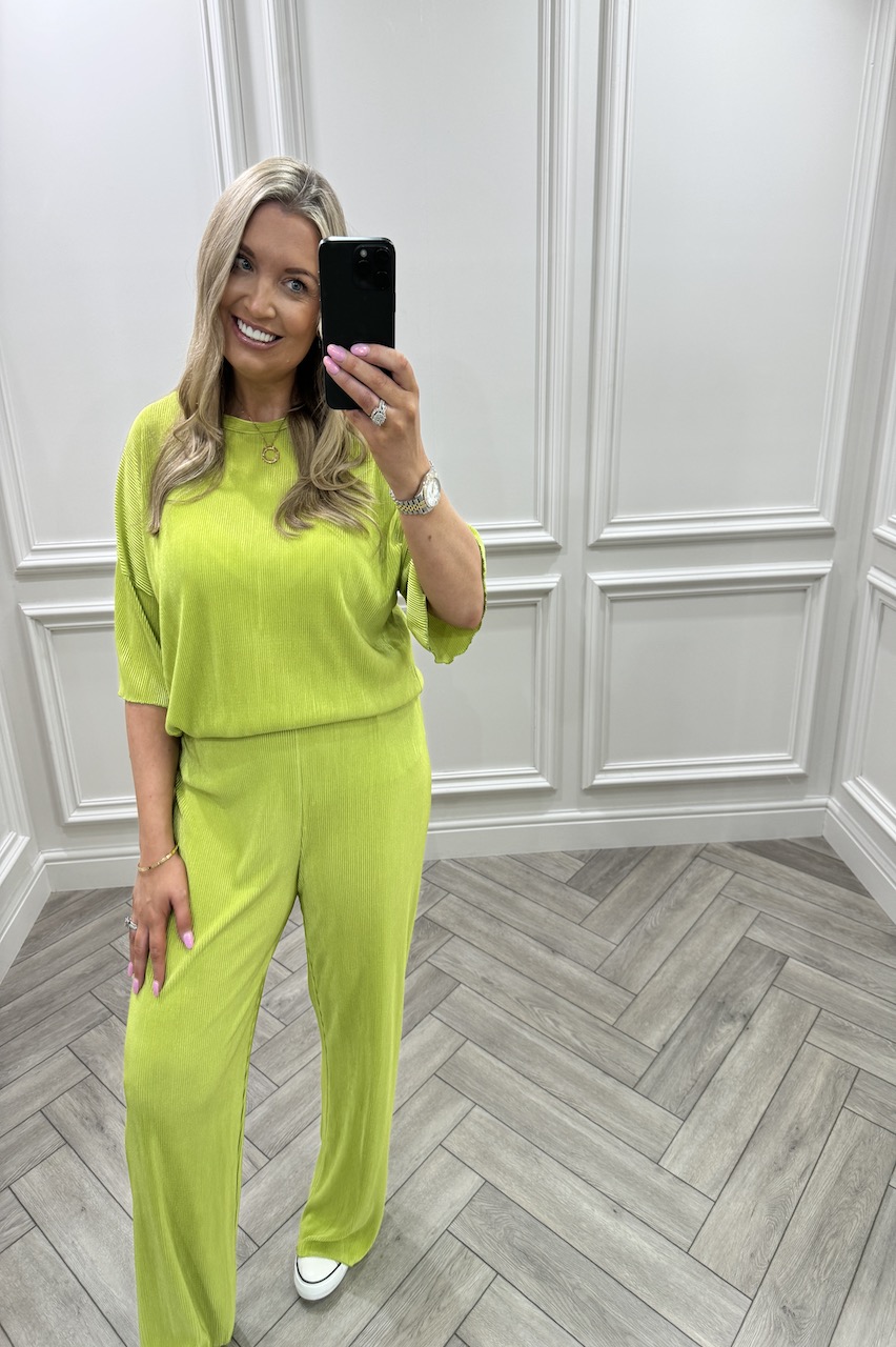 Lime Blissfull Plissse Co -Ord Set 