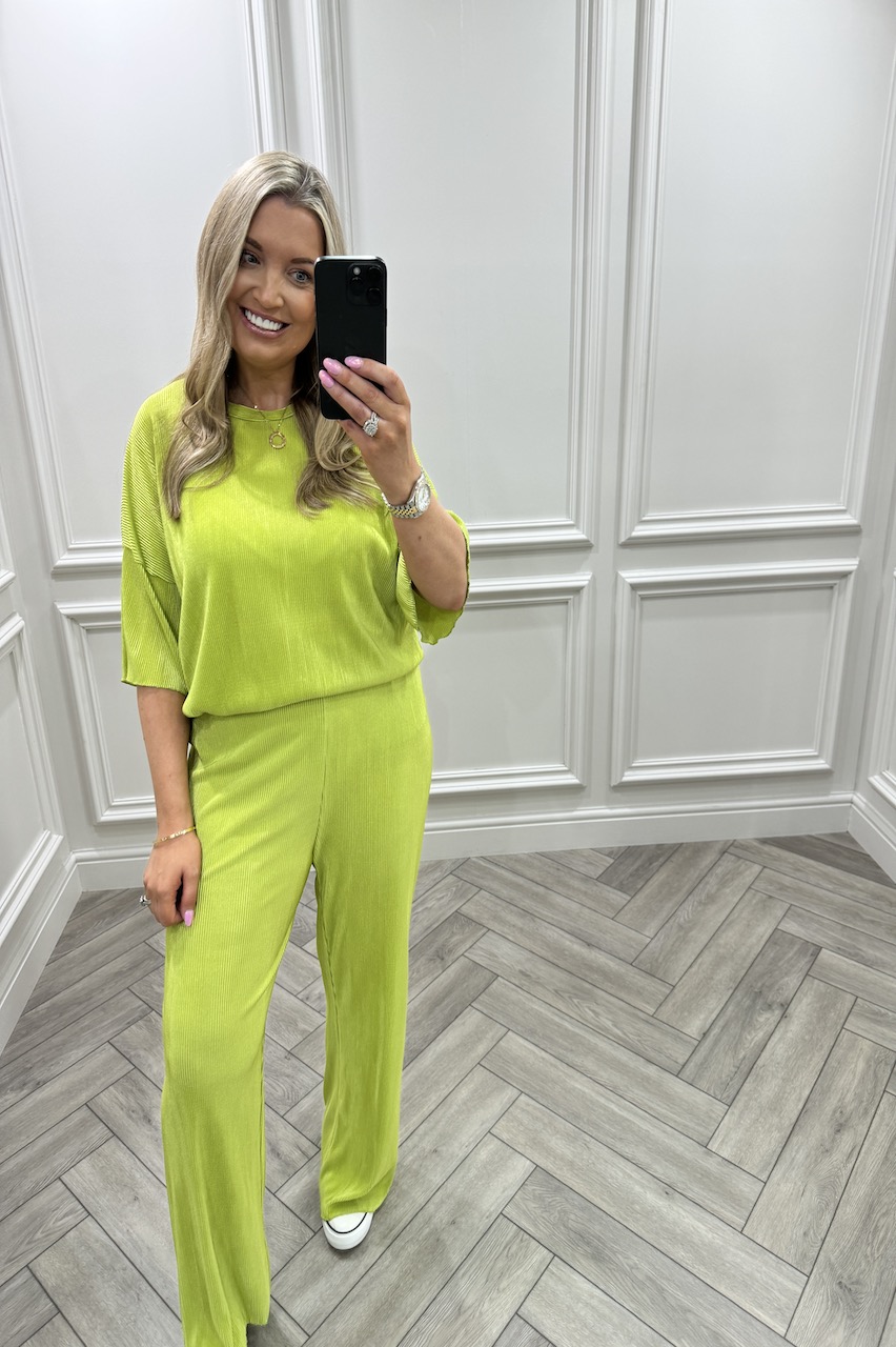 Lime Blissfull Plissse Co -Ord Set 