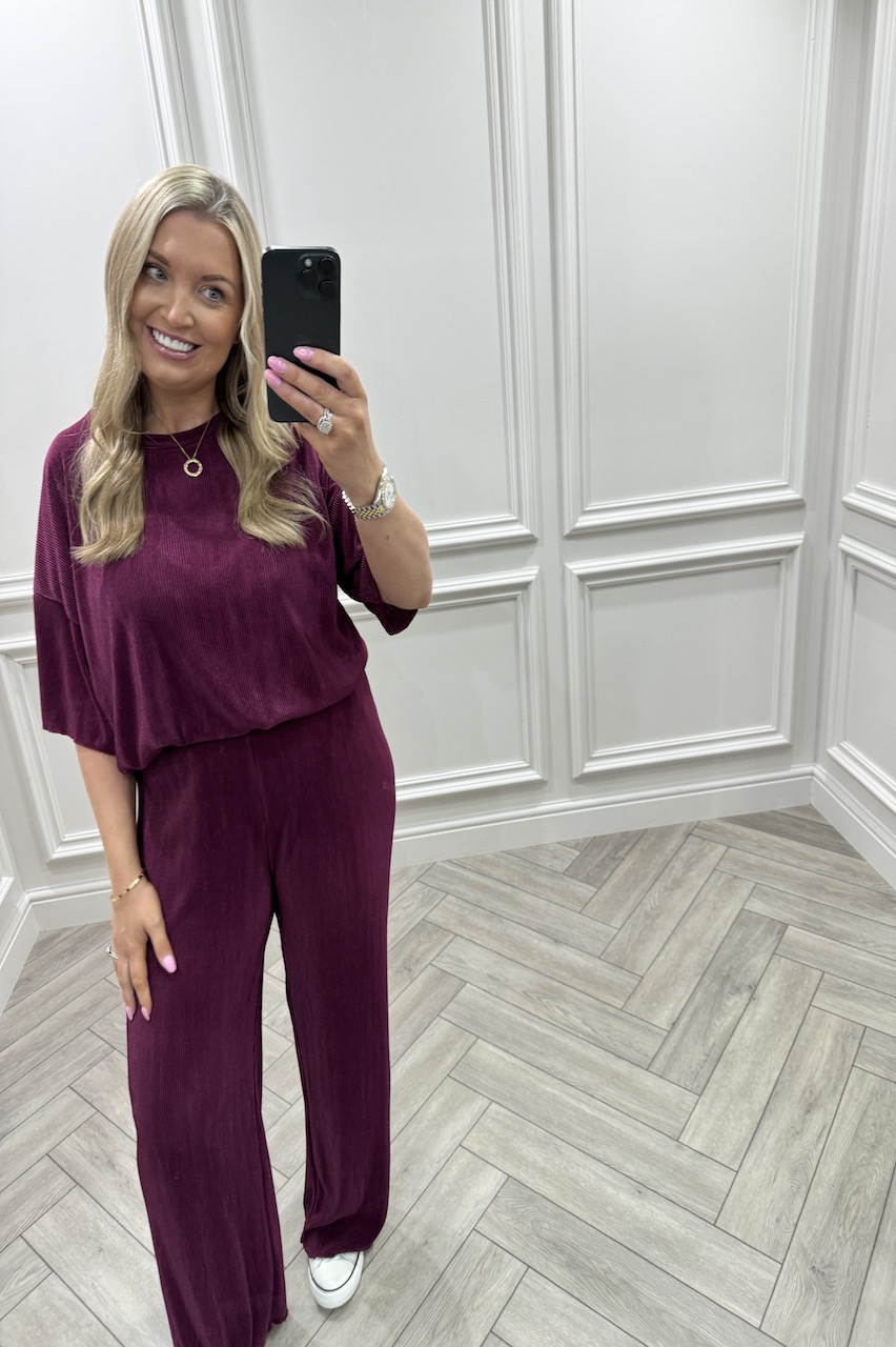 Purple Blissfull Plissse Co -Ord Set 