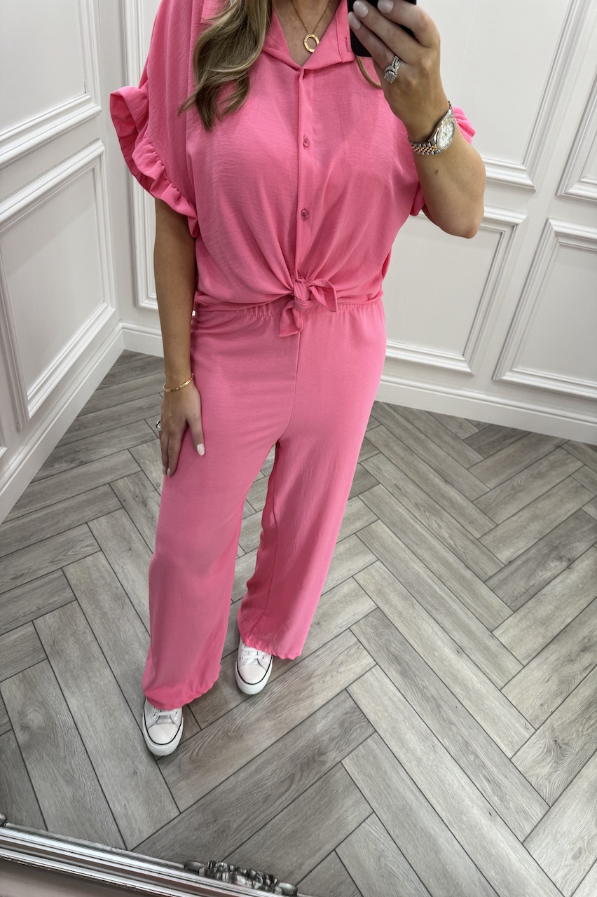 Pink Chic Frill Sleeve Co-Ord Set