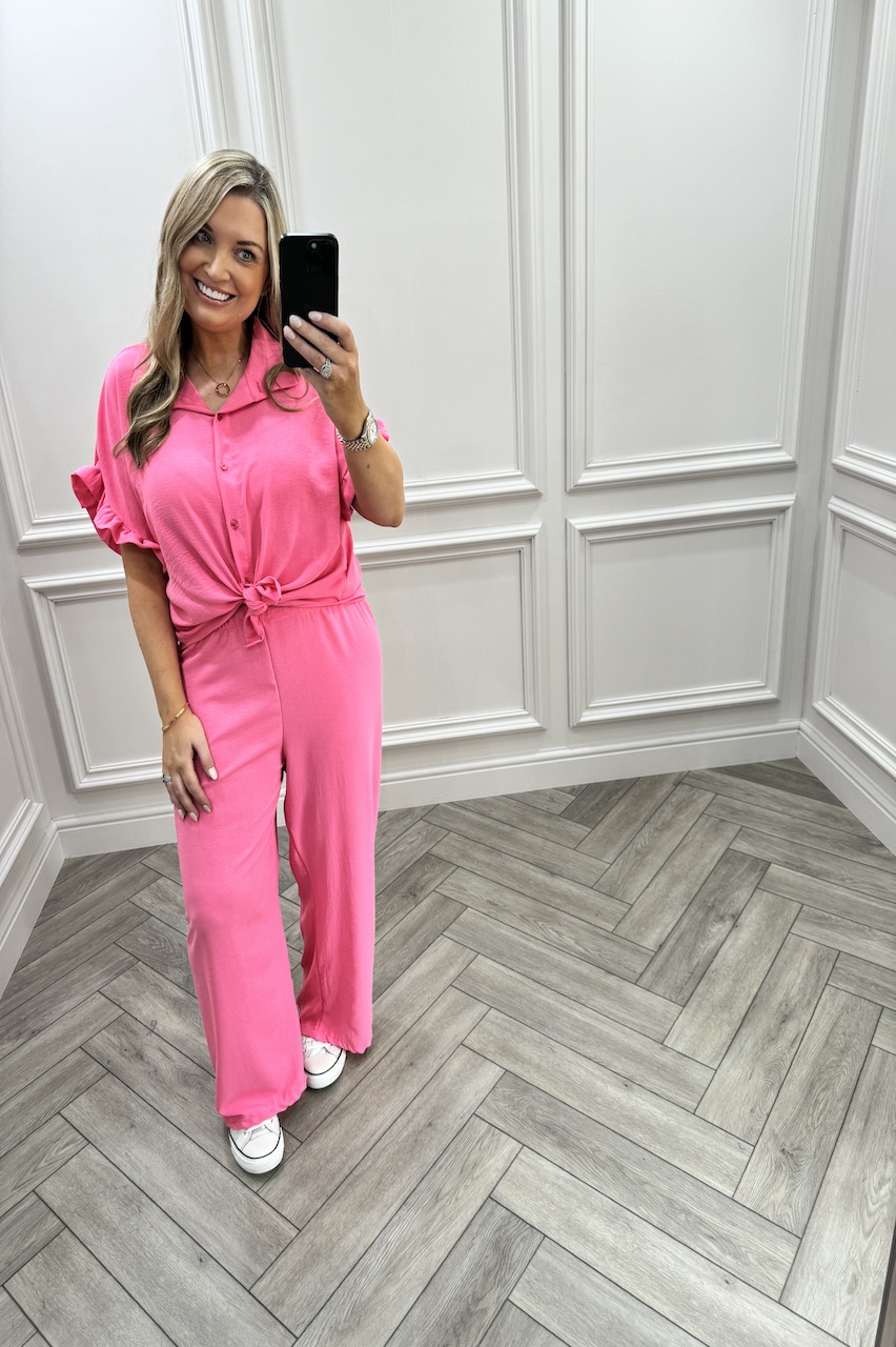 Pink Chic Frill Sleeve Co-Ord Set