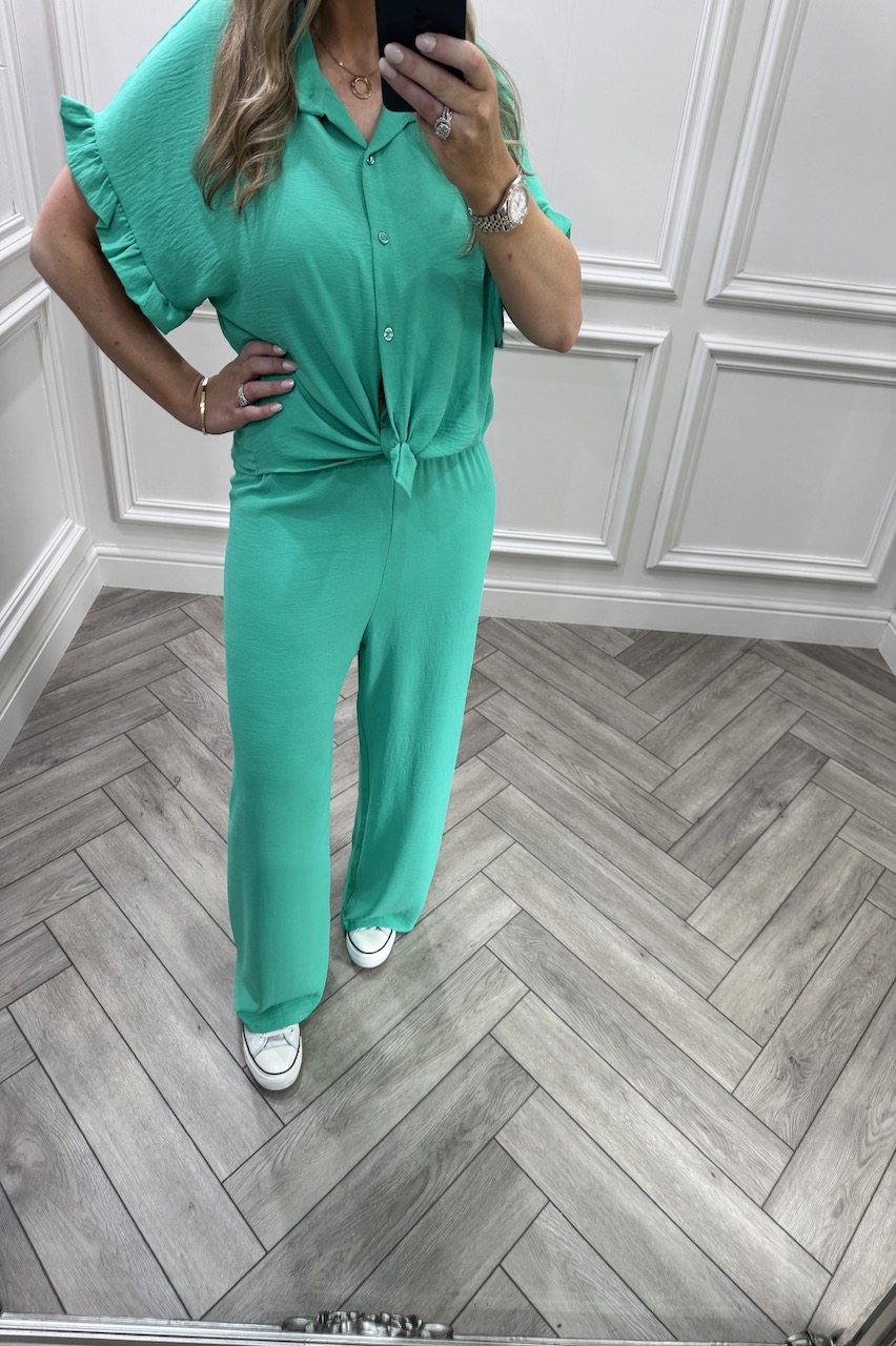 Turquoise Chic Frill Sleeve Co-Ord Set