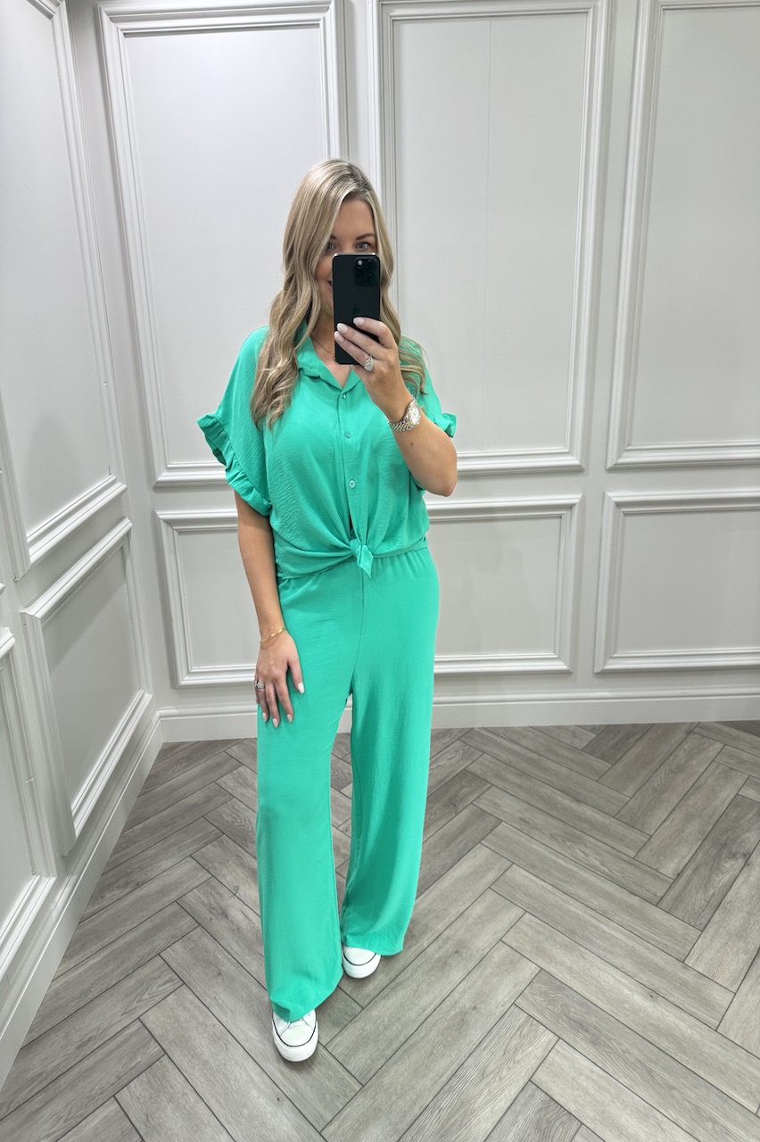 Turquoise Chic Frill Sleeve Co-Ord Set