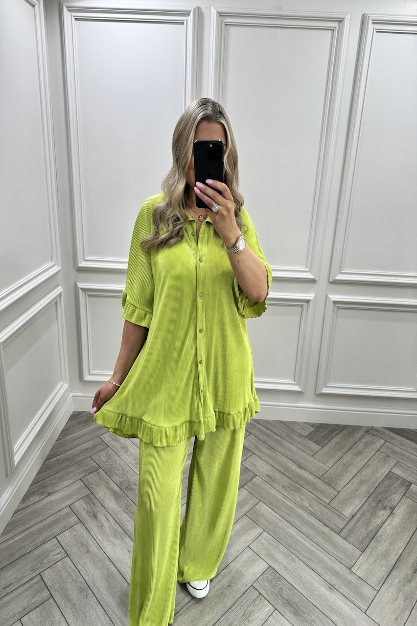 Lime Pretty In Plisse Co-Ord  Set