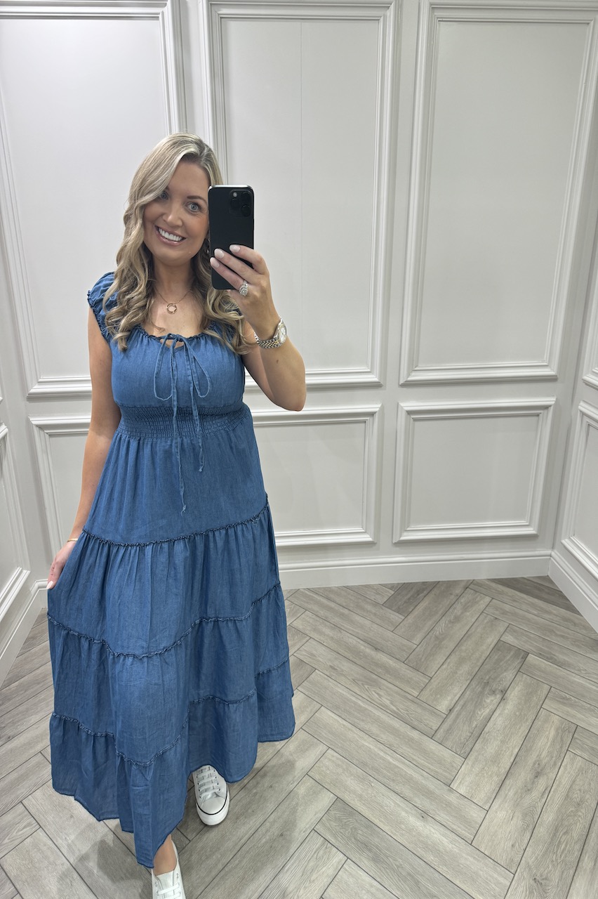 Neriah Light Denim Tiered Midi Dress