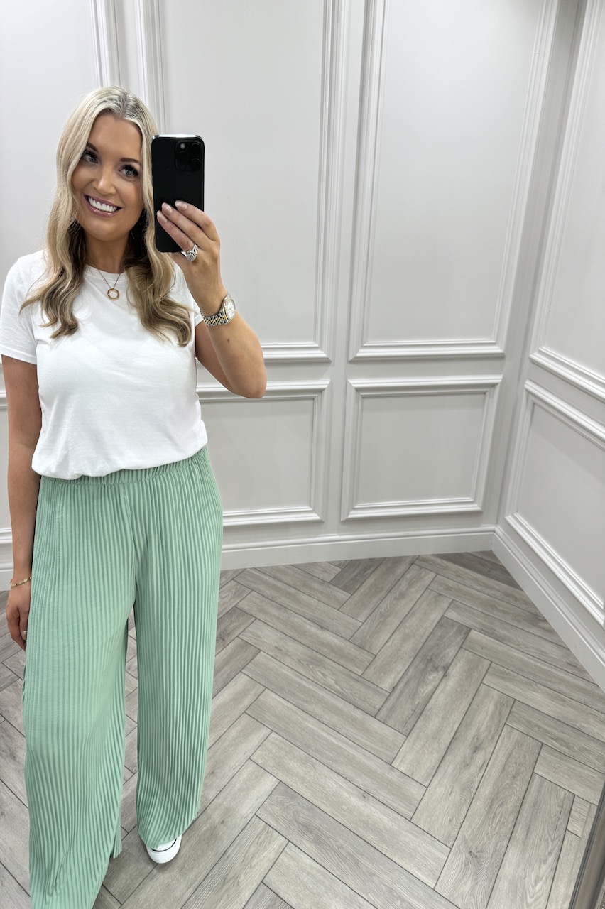 Soft Green Favourite Pleated  Trousers