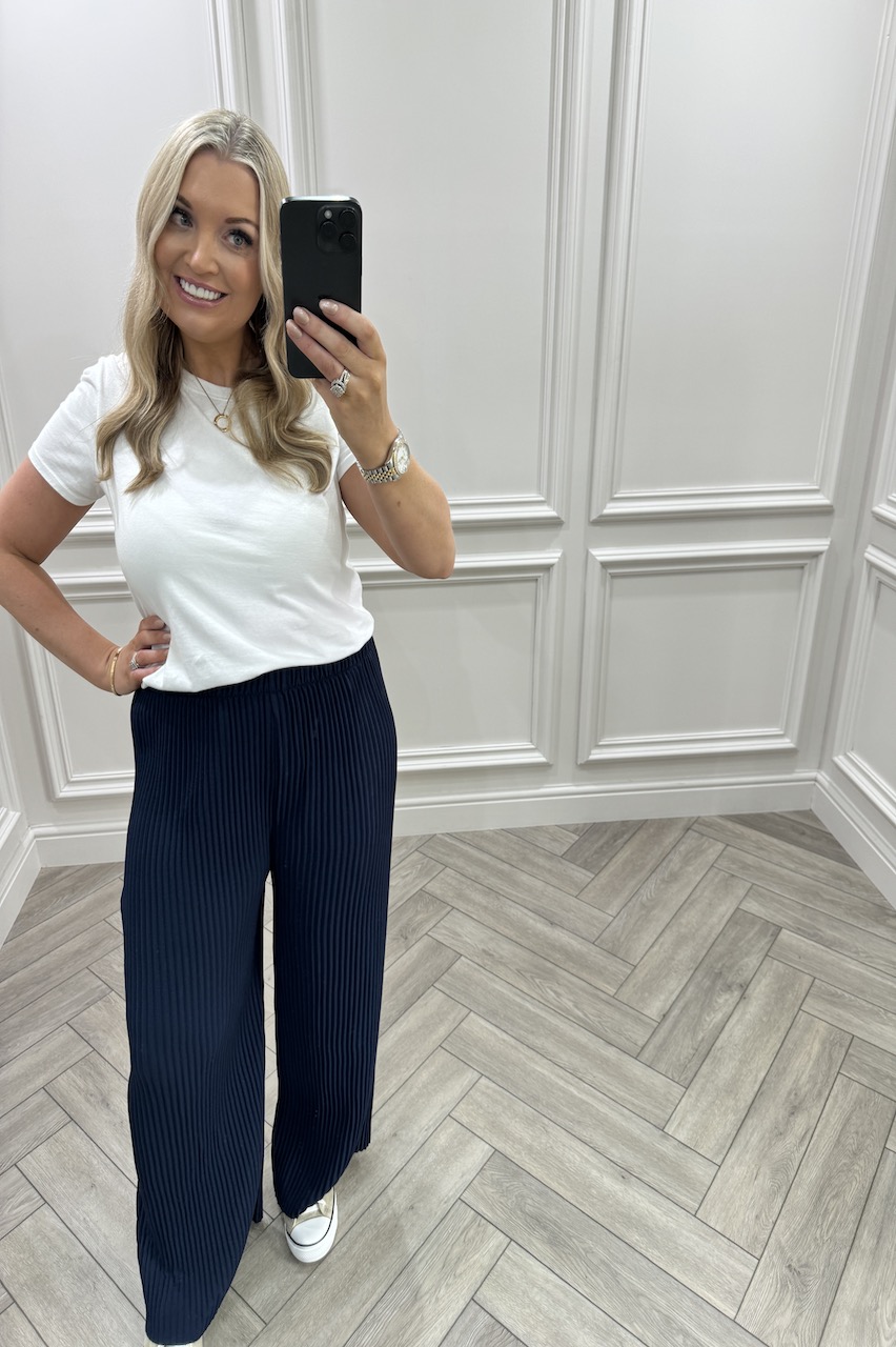 Navy Favourite Pleated  Trousers