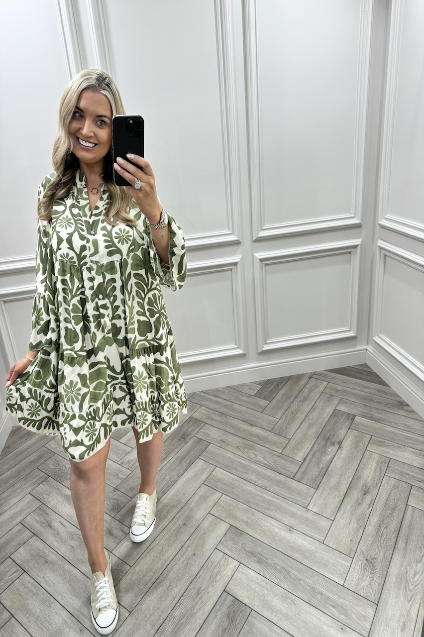 Khaki Aria Button Tunic Dress