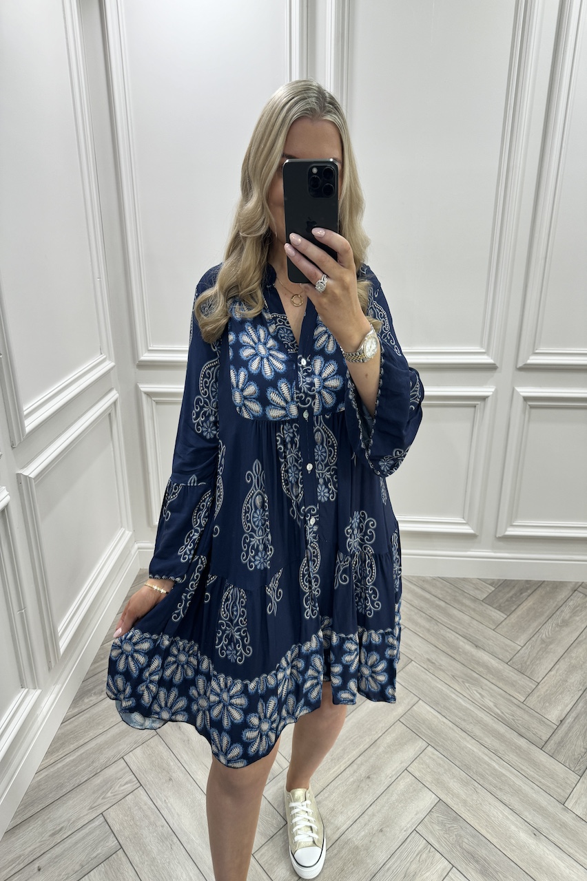 Navy Anastacia Button Tunic Dress