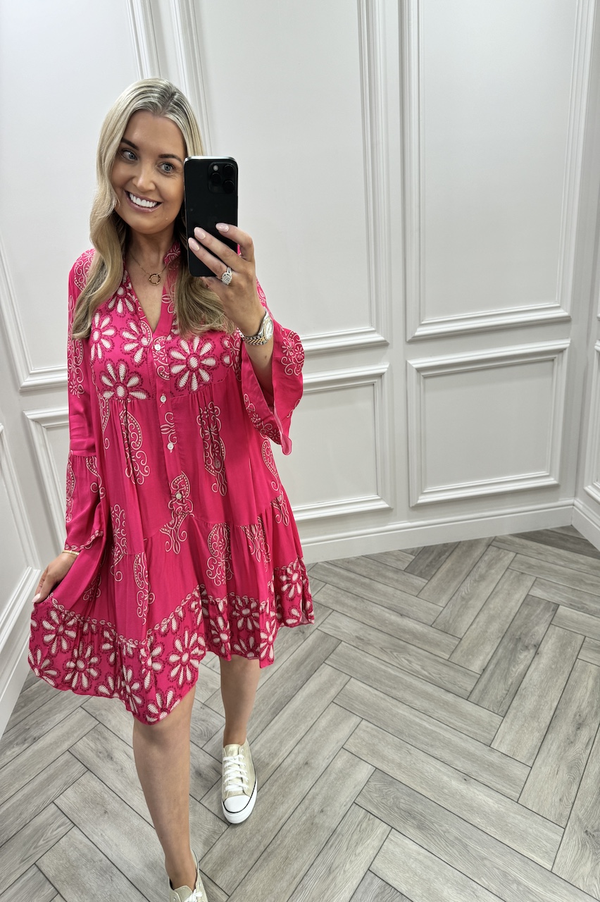 Pink Anastacia Button Tunic Dress