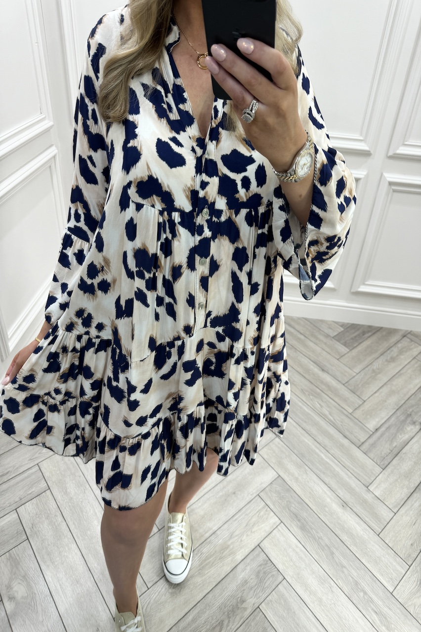 Navy Milo Leopard Button Tunic Dress