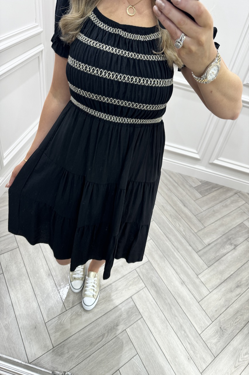 Black Angel Shirred Summer Dress