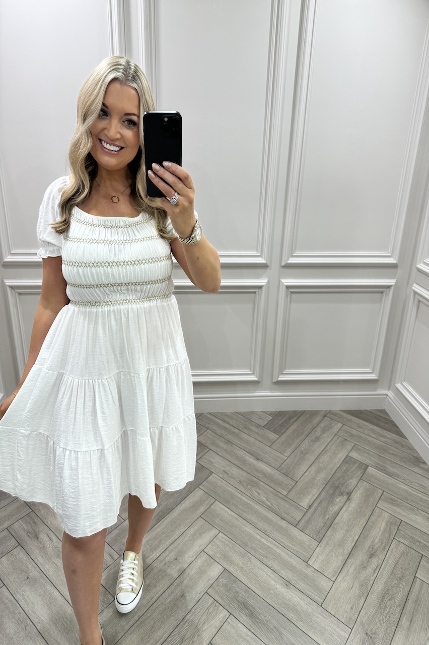 White Angel Shirred Summer Dress
