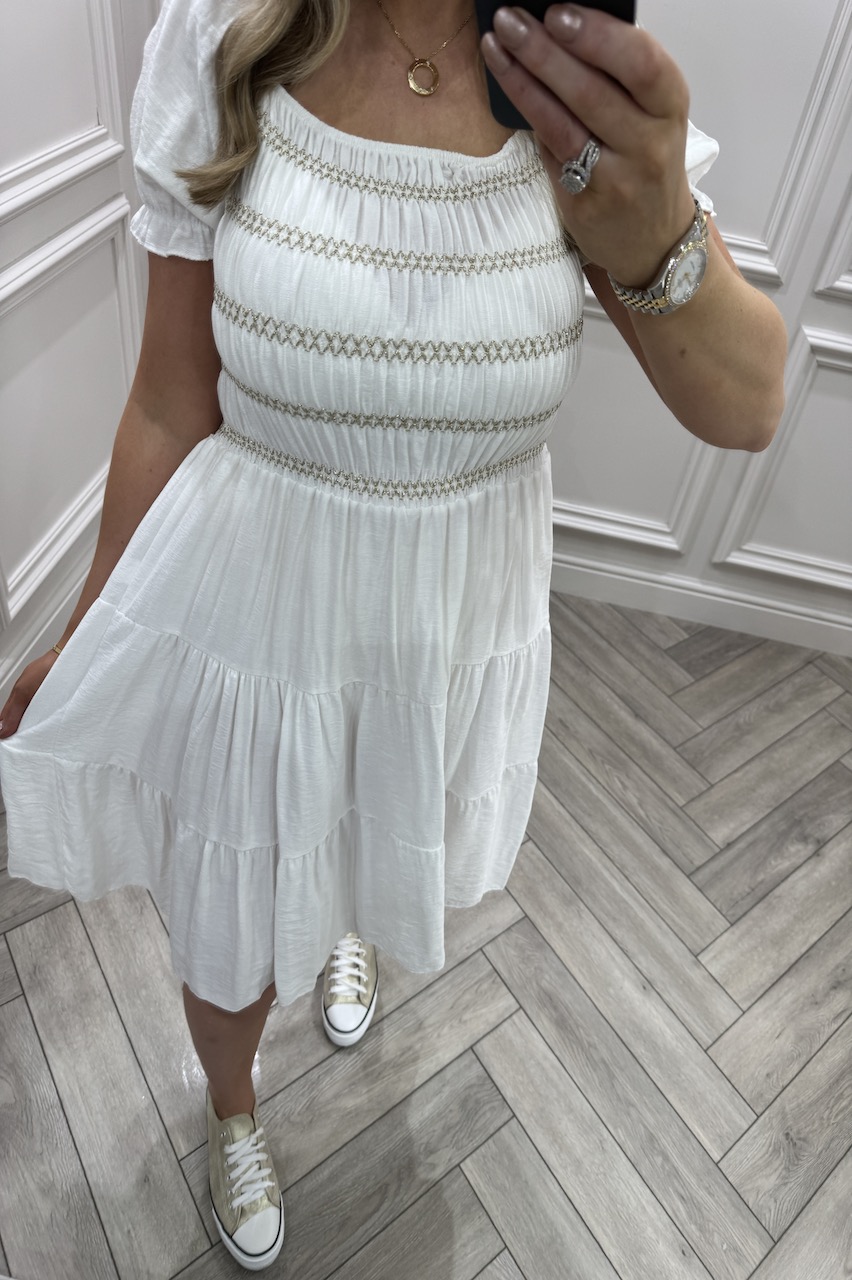 White Angel Shirred Summer Dress