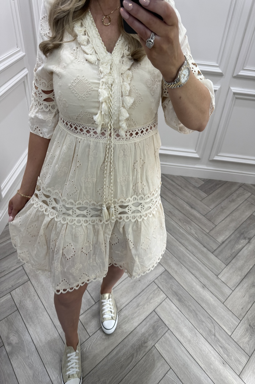 Lois Beige Crochet Dress