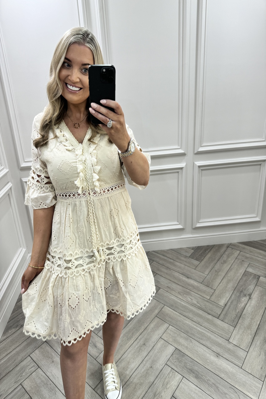 Lois Beige Crochet Dress