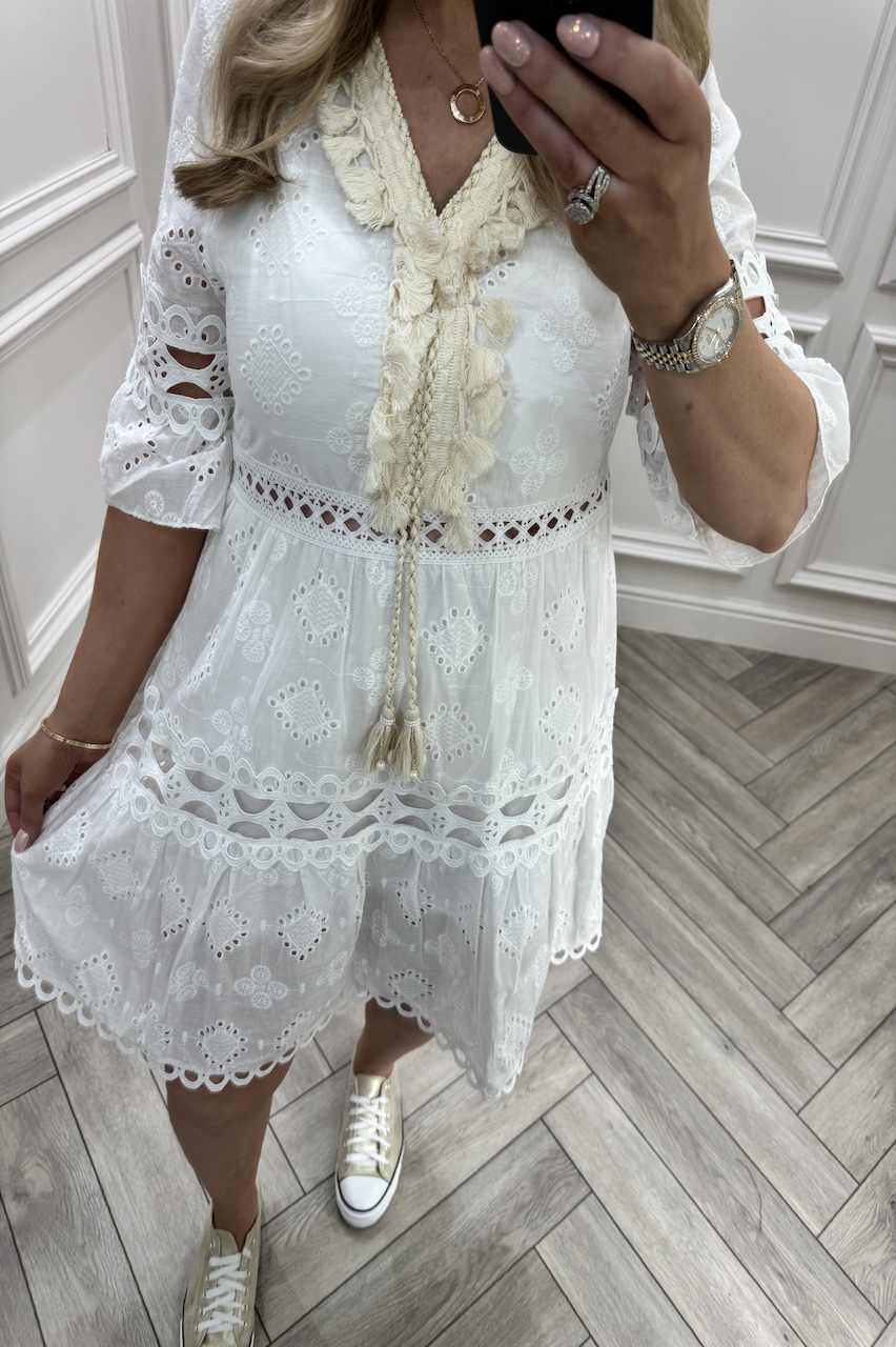 Lois White Crochet Dress