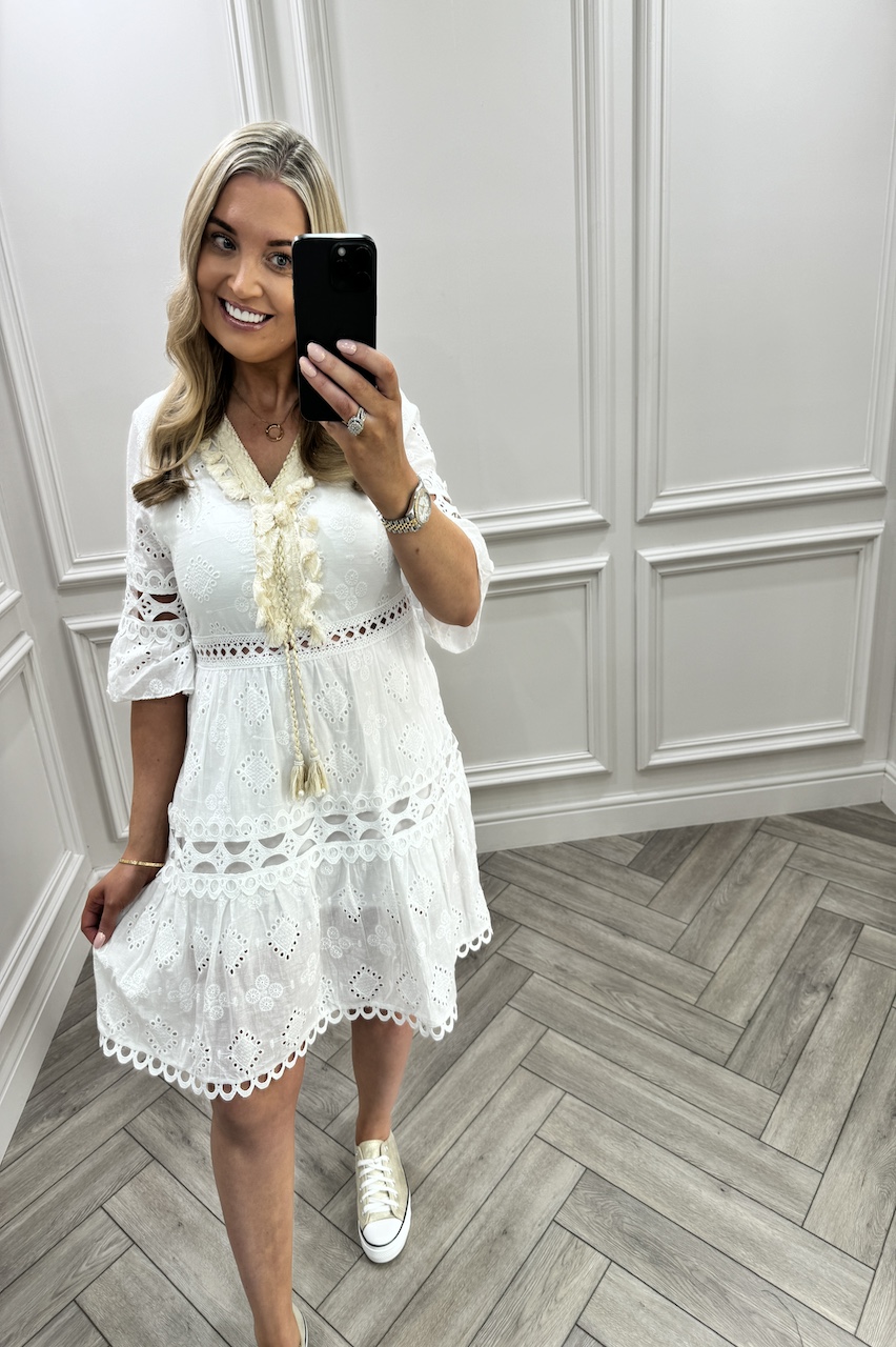 Lois White Crochet Dress