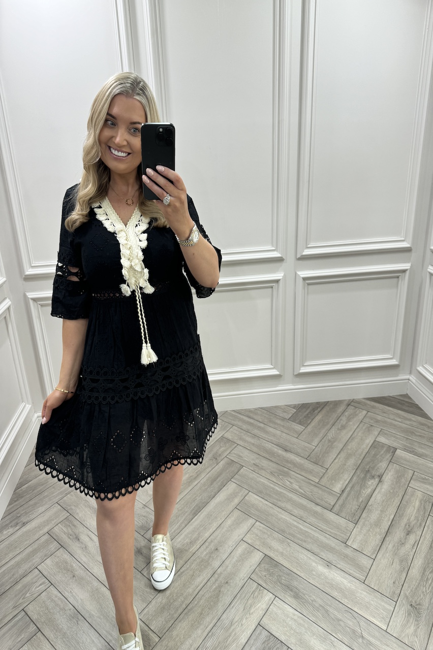 Lois Black Crochet Dress