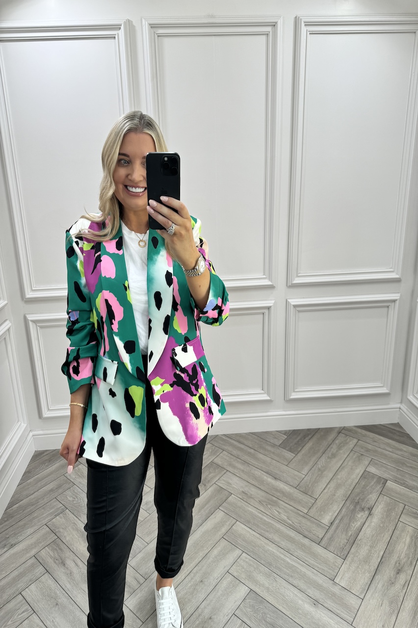 Green Fawn Blazer With  Ruched Sleeve 