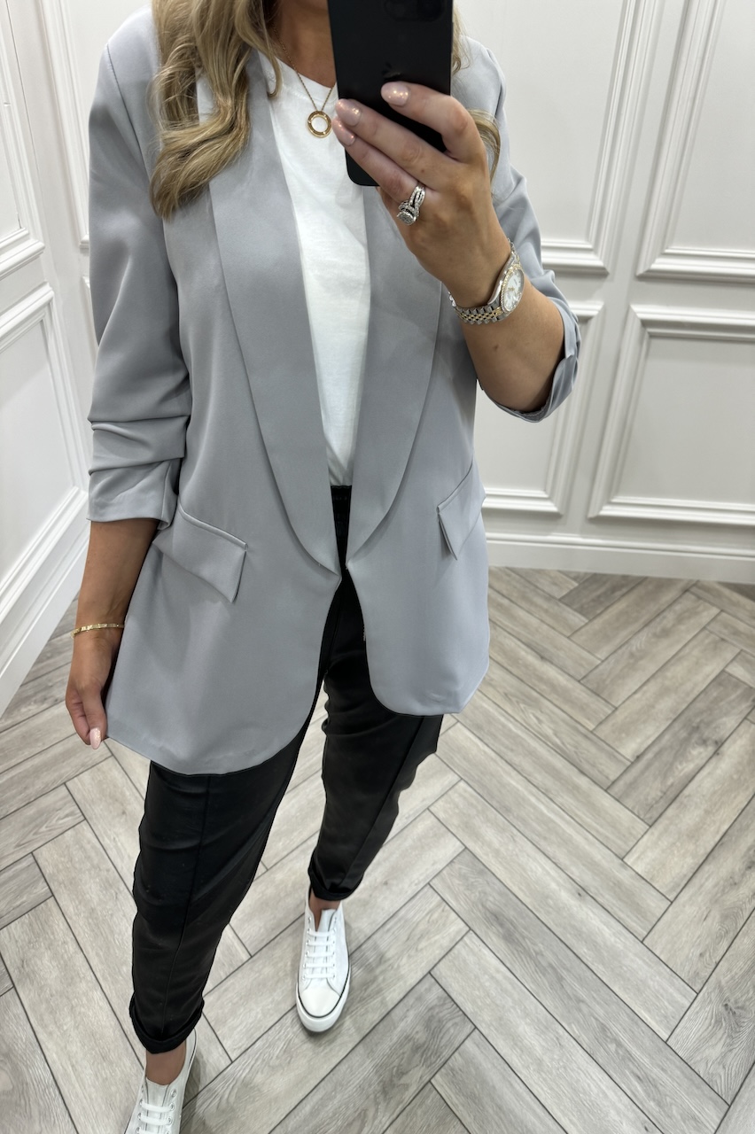 Ariana Grey Classic Blazer with ruched sleeve