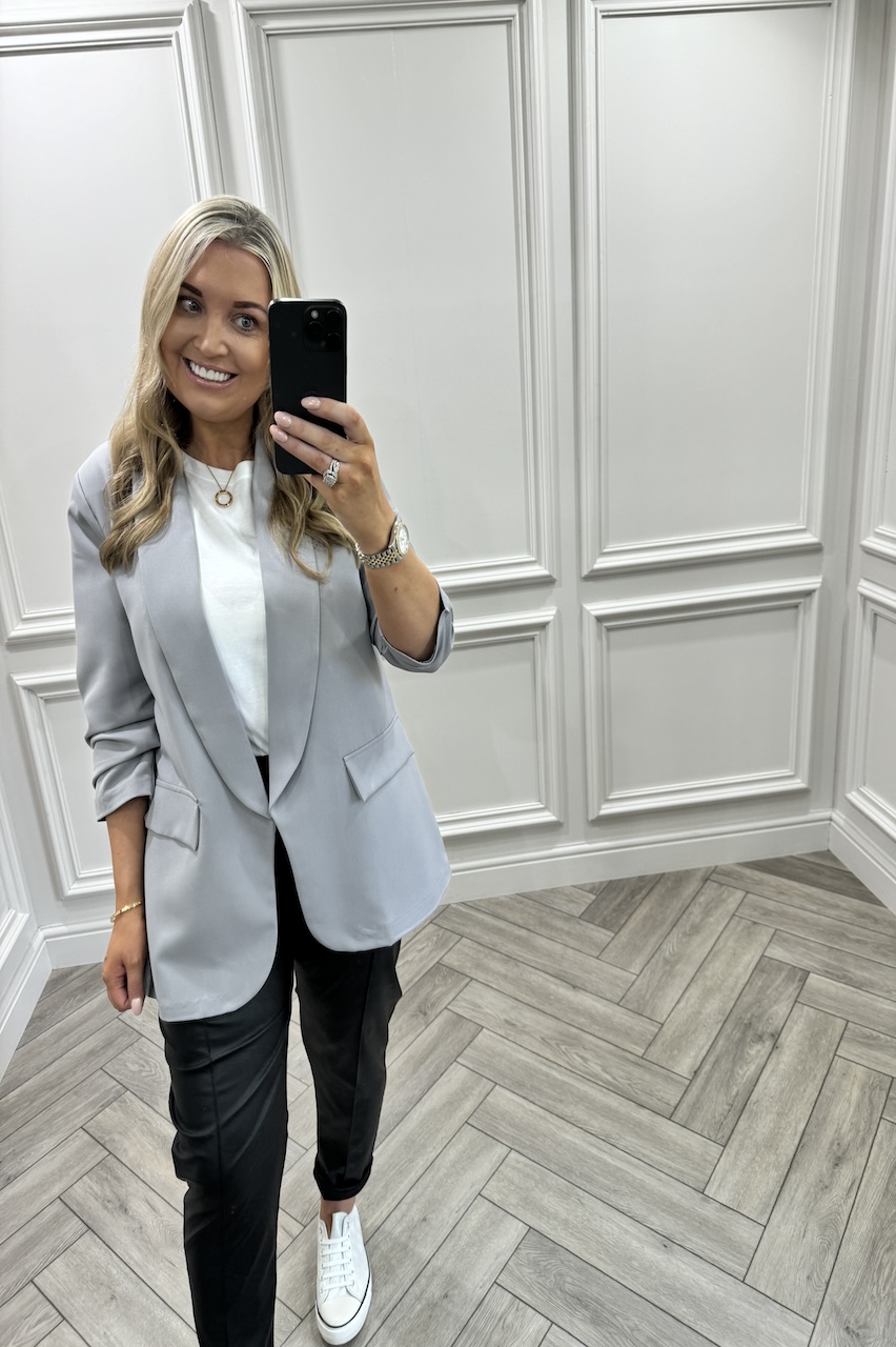 Ariana Grey Classic Blazer with ruched sleeve