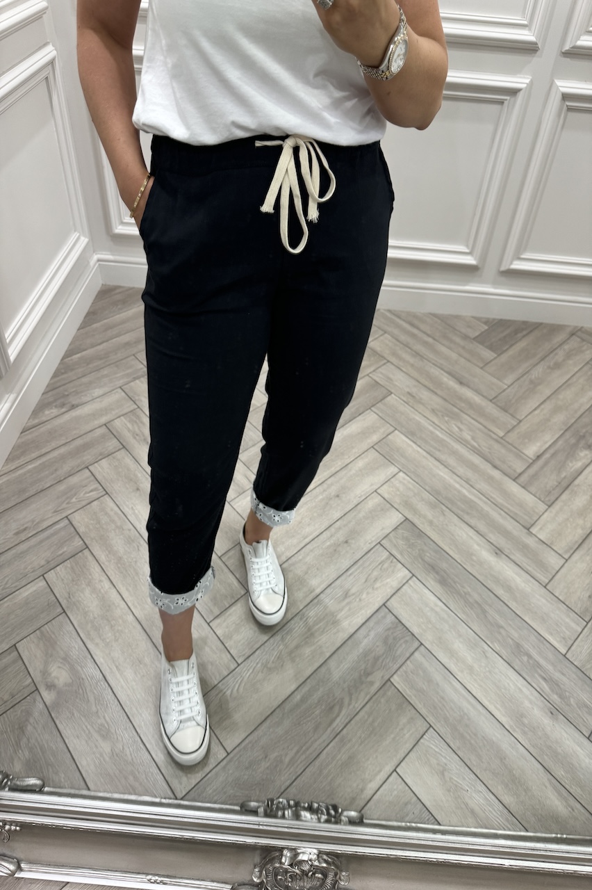 Black Chic Couture Joggers With Brodie Detail 