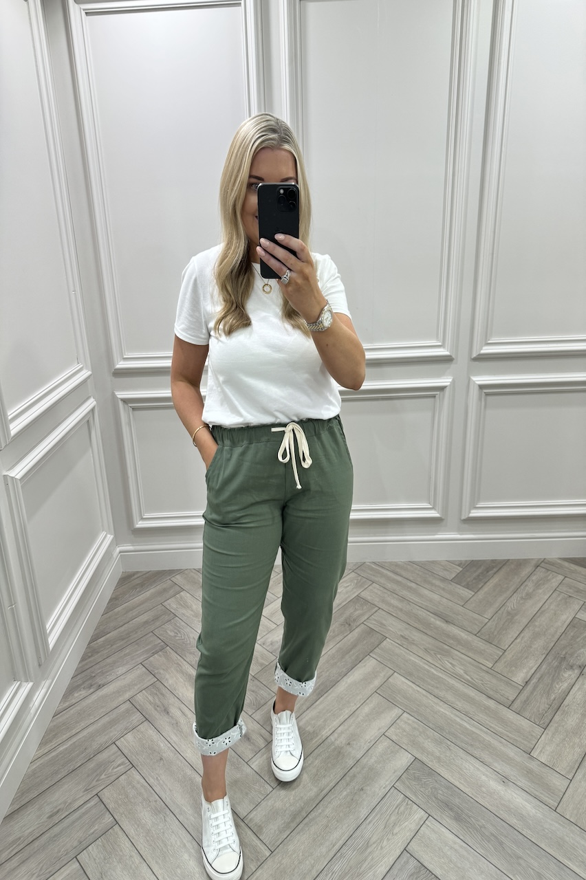Khaki Chic Couture Joggers With Brodie Detail 