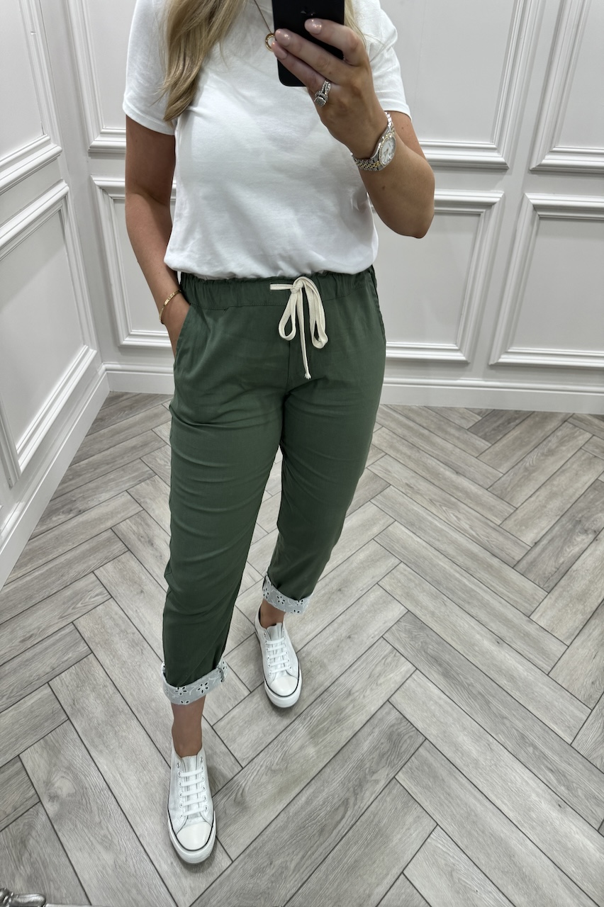 Khaki Chic Couture Joggers With Brodie Detail 