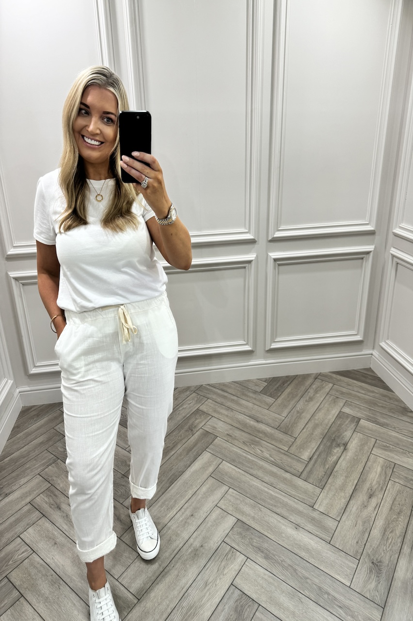 White Chic Couture Joggers With Brodie Detail 