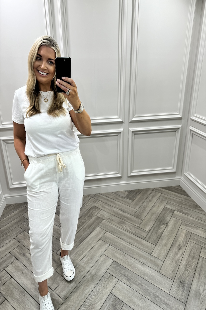 White Chic Couture Joggers With Brodie Detail 