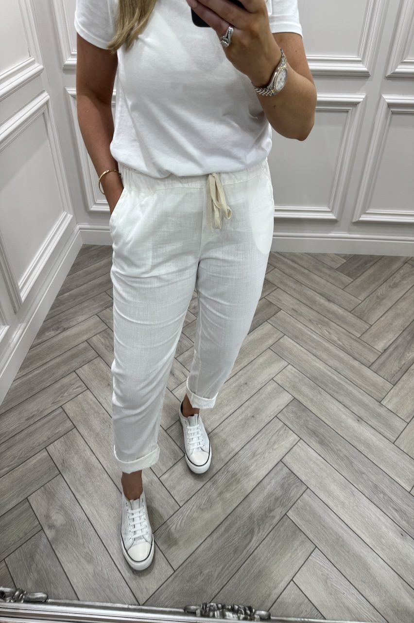 White Chic Couture Joggers With Brodie Detail 