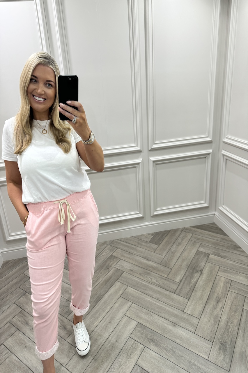 Pink Chic Couture Joggers With Brodie Detail 