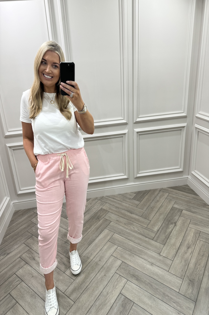 Pink Chic Couture Joggers With Brodie Detail 