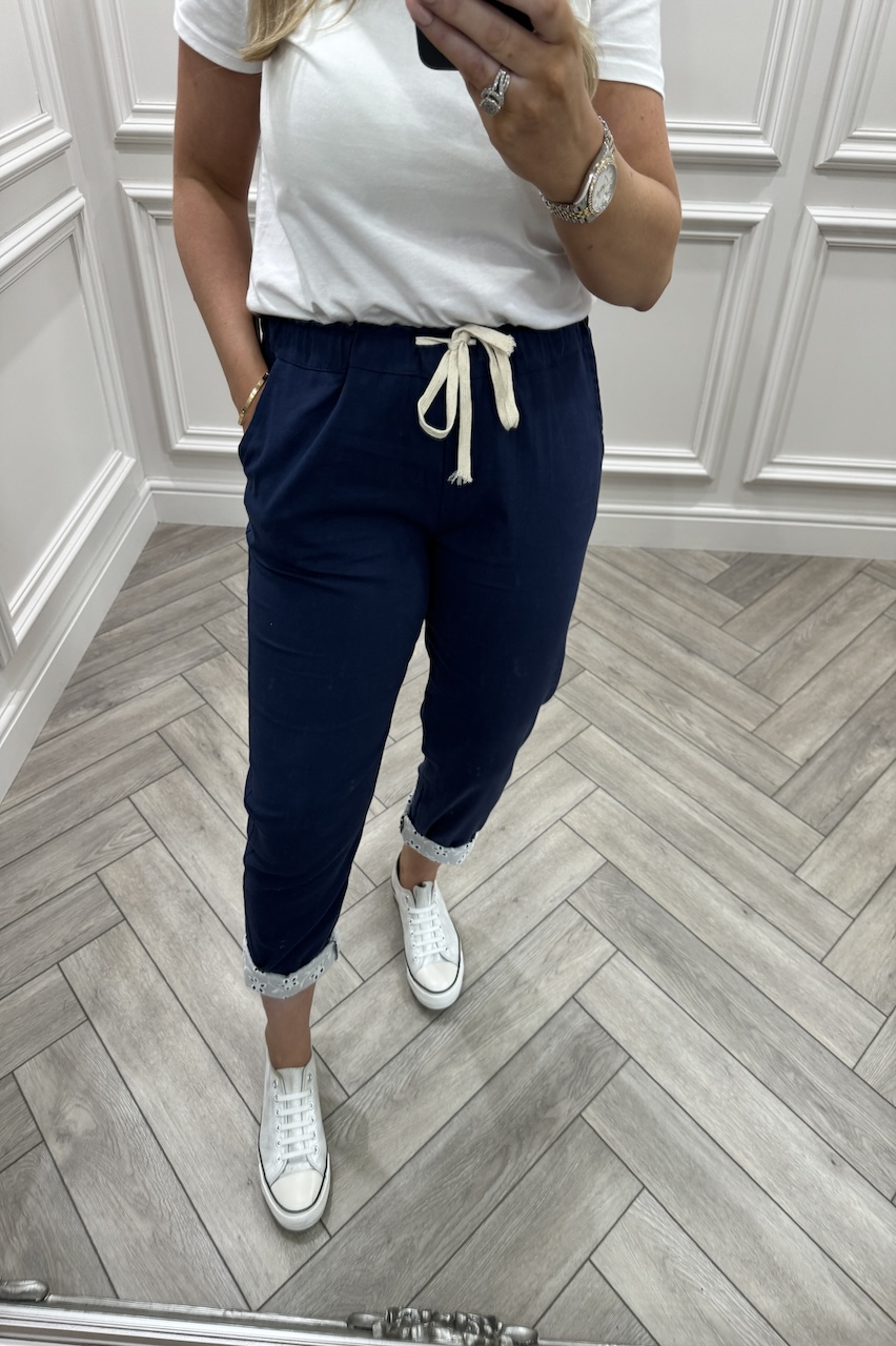 Navy Chic Couture Joggers With Brodie Detail 