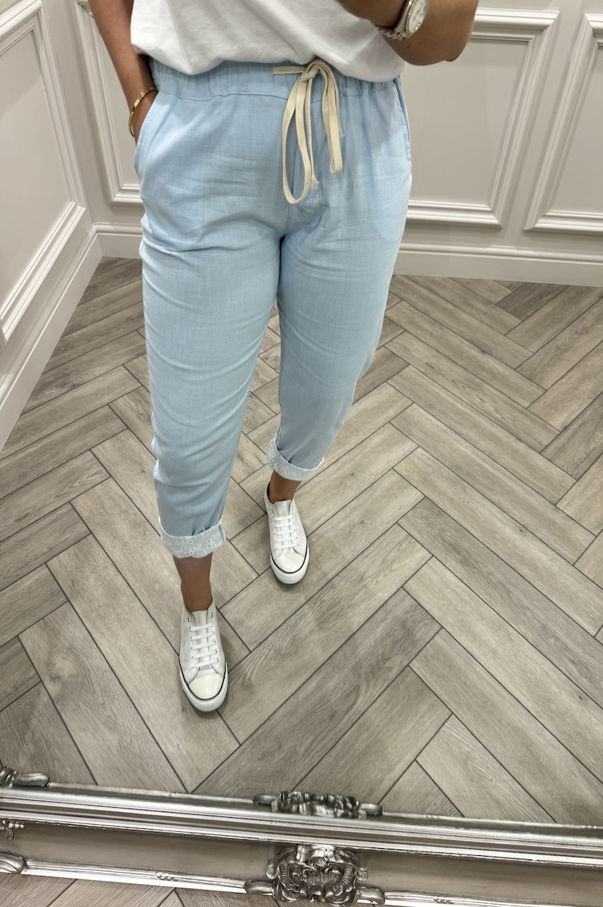 Light Blue Chic Couture Joggers With Brodie Detail 