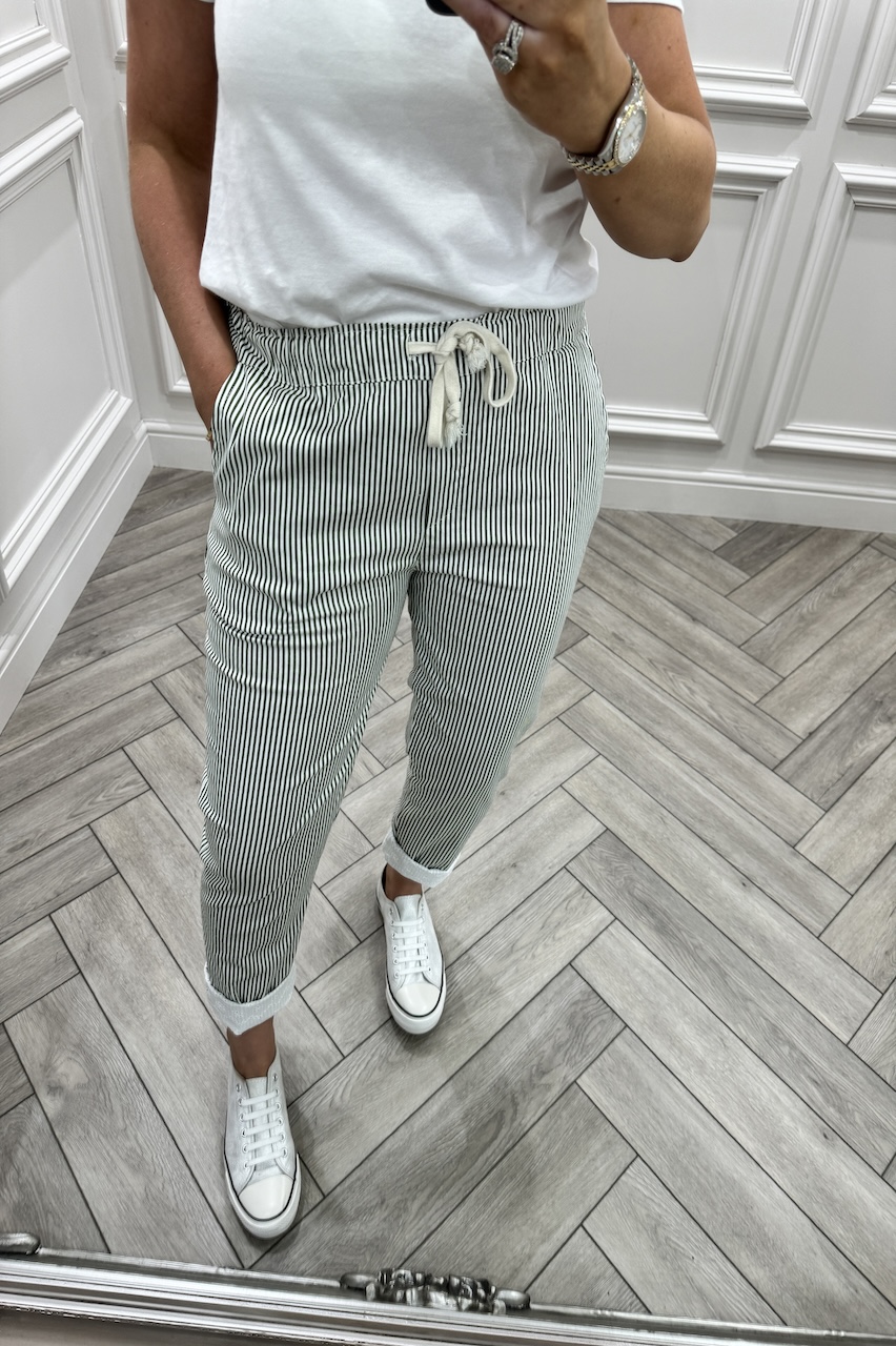 Khaki Nautical Chic Couture Joggers With Brodie Detail 