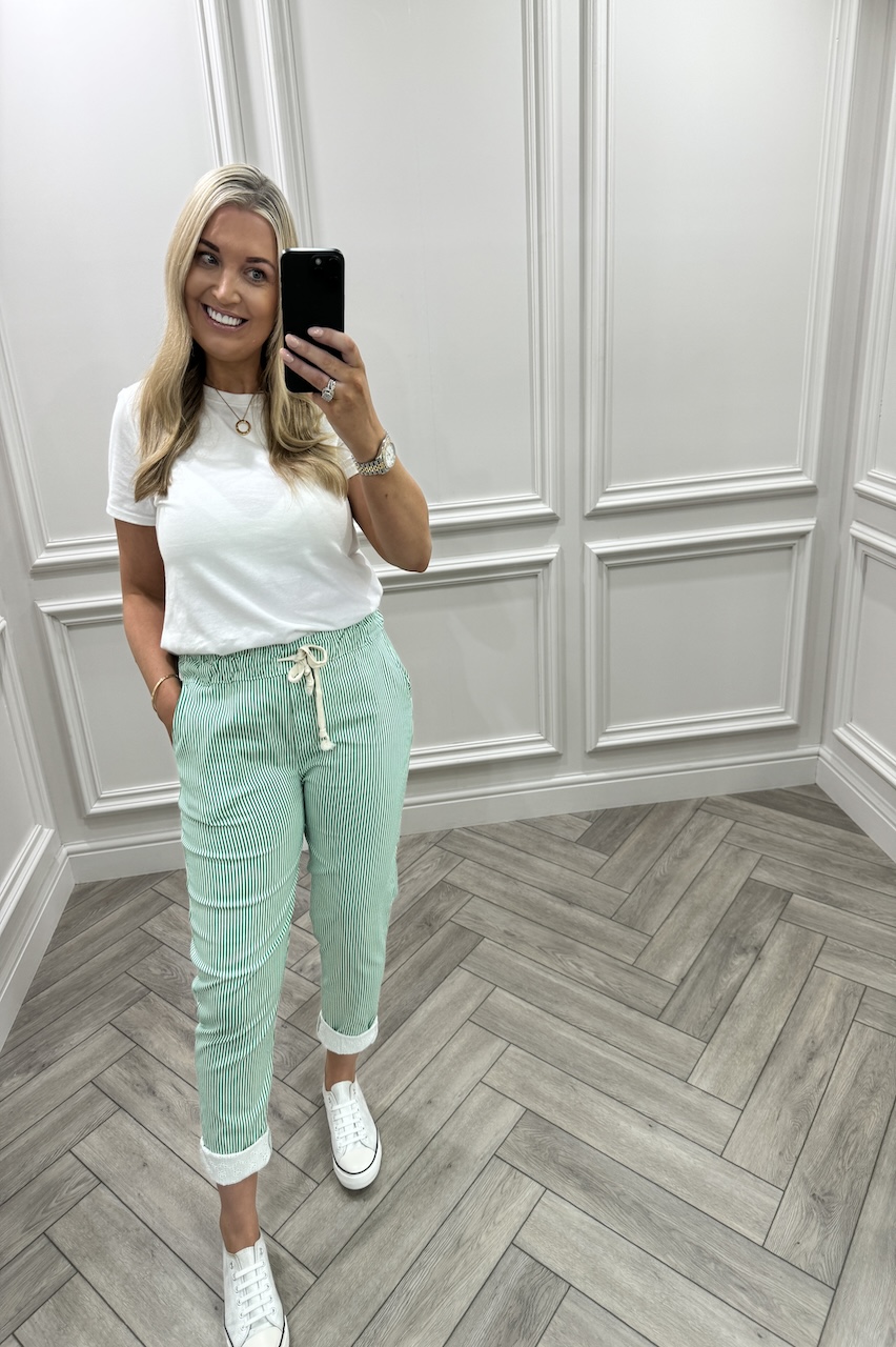 Green Nautical Chic Couture Joggers With Brodie Detail 