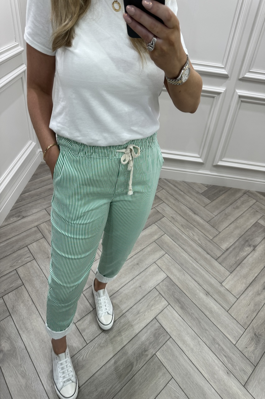 Green Nautical Chic Couture Joggers With Brodie Detail 