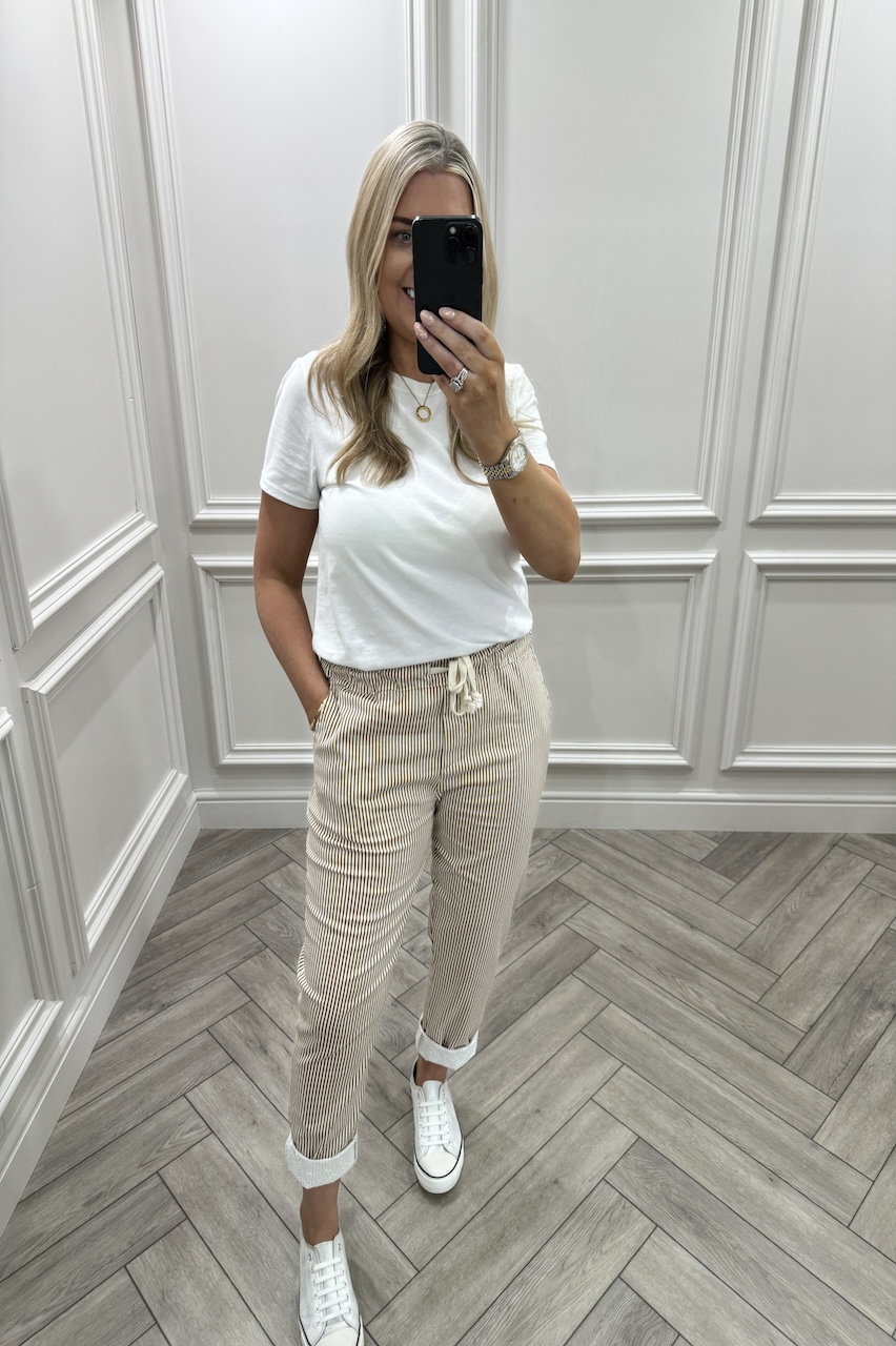 Tan Nautical Chic Couture Joggers With Brodie Detail 
