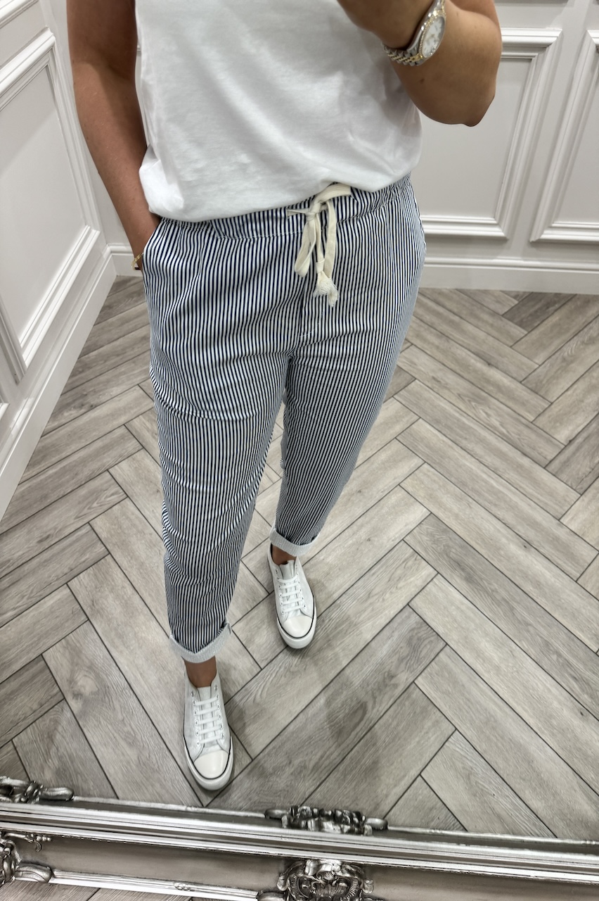 Navy Nautical Chic Couture Joggers With Brodie Detail 