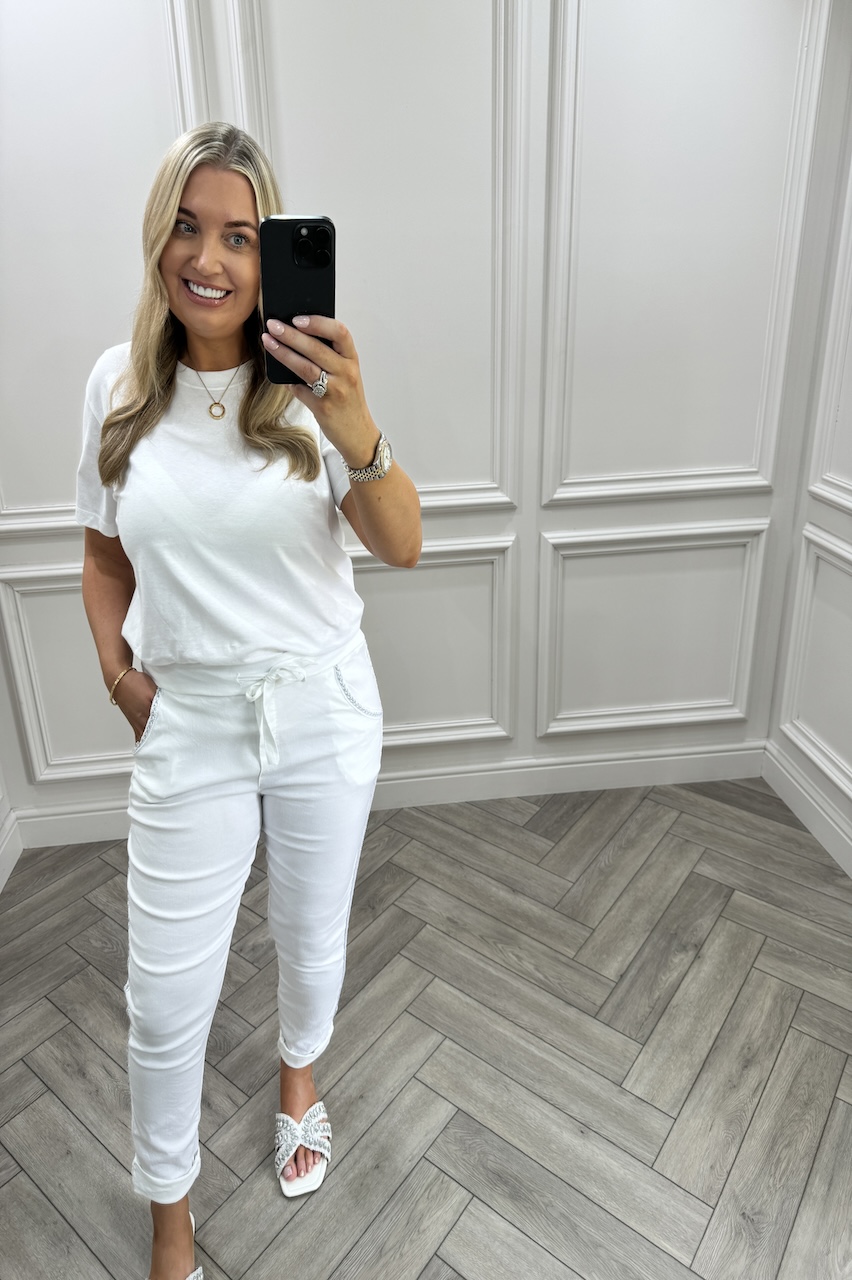 White Annalise Magic Joggers With Embellished Detail 
