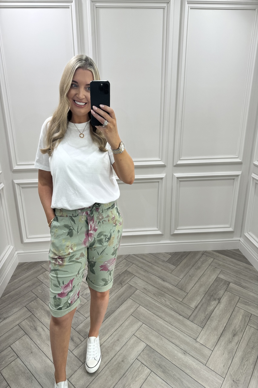 Khaki Calista Floral Magic Shorts 