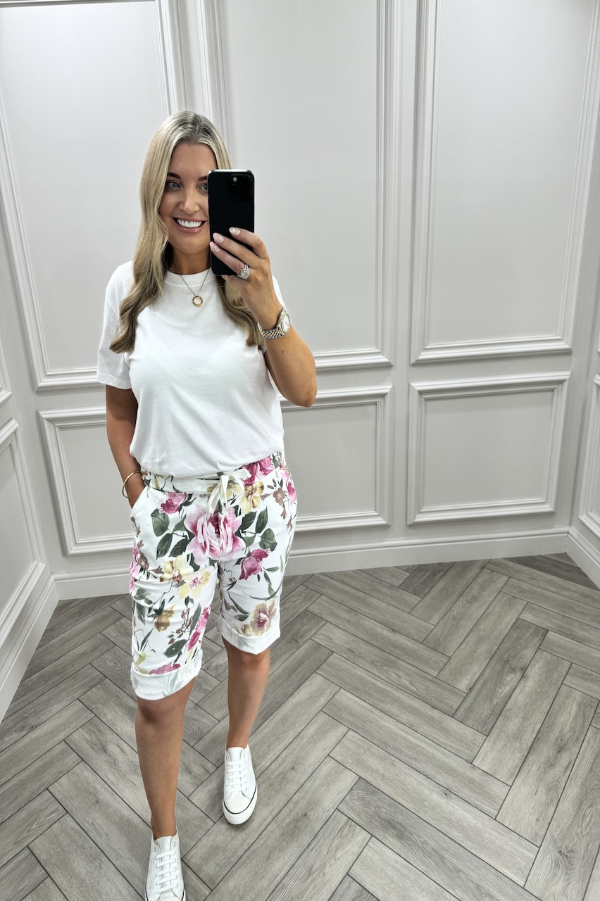 White Calista Floral Magic Shorts 