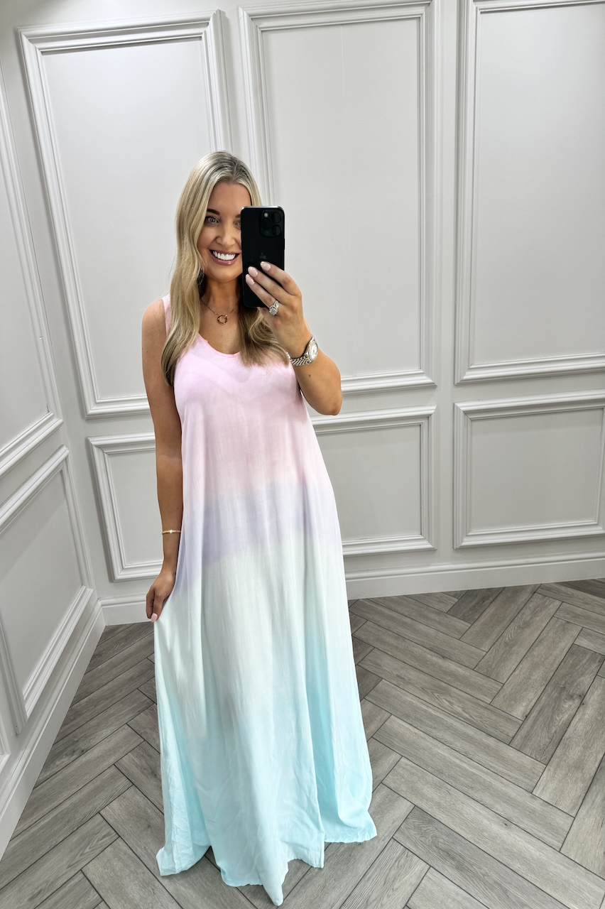 Paradise Pink, Purple, White & Blue Sleeveless Maxi